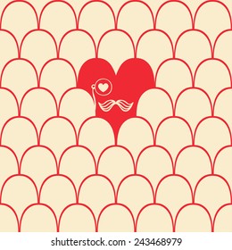 Vector seamless pattern with heart and face.