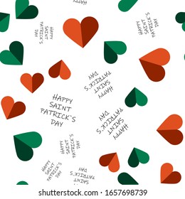 Vector seamless pattern of heart and lettering on a white background.  Stock Illustration for St. Patrick's Day. EPS 10 editable vector.
