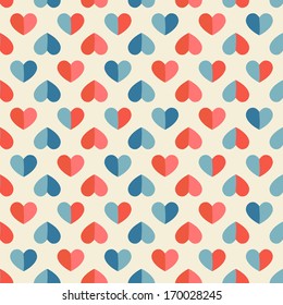 Vector seamless pattern with heart in retro style.
