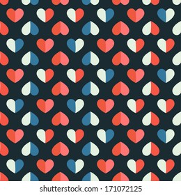 Vector seamless pattern with heart in retro style.