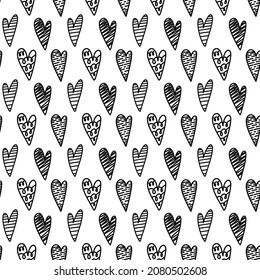 Vector seamless pattern. Heart shape. Many hearts in graphic repetitive ornament. Love surface pattern design. Template for social media post, background, print on fabric or paper.
