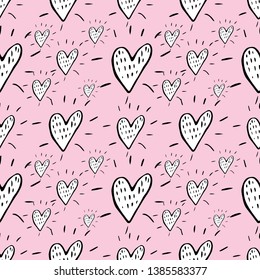 vector seamless pattern with heart shaped elements drawn by hand with pencil