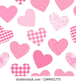 Vector seamless pattern with heart shapes pink color texture. Abstract girly backdrop fashion cloth isolated on white background