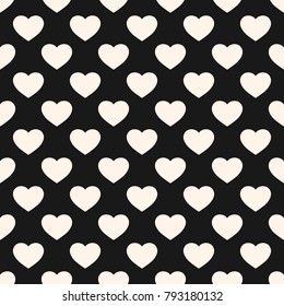 Vector seamless pattern with heart shapes. Valentines day background. Abstract geometric black and white texture, repeat tiles. Love romantic theme. Monochrome dark design for decor, gift paper, cover
