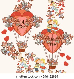 Vector seamless pattern with hearts and air balloons