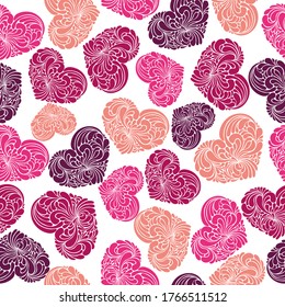 Vector seamless pattern with hearts. Background for holiday cards and greetings. Fashion grunge style.