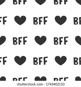 Vector seamless pattern with hearts and "best friends forever" abbreviation 