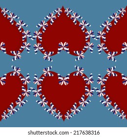 Vector seamless pattern with hearts and butterflies. Heart ornament.