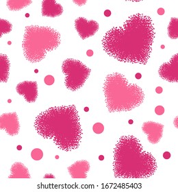 Vector seamless pattern with hearts and circles. Illustration for Valentine's Day. Holiday card with decorative elements. Flat picture. Texture for packaging or textiles.