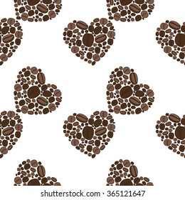 Vector seamless pattern with hearts. Coffee illustration