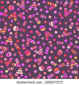 Vector seamless pattern with hearts and curvy shapes. Pills, capsules and hearts in pink colors on repeatable background. Simple geometric girly backdrop.