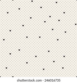 Vector seamless pattern with hearts. Delicate repeating texture. Fine polka dots with randomly disposed small hearts