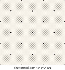 Vector seamless pattern with hearts. Delicate repeating texture. Fine polka dots with regular disposed small hearts