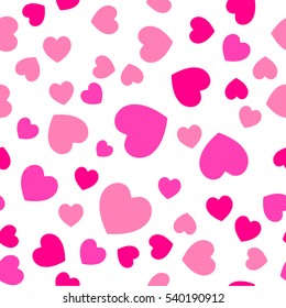 Vector seamless pattern with hearts in different shades of pink. Rose and white romantic background. Valentine's Day background.