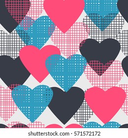 Vector seamless pattern with hearts and fabric texture