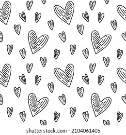 Vector seamless pattern. Hearts, flowers, gifts and letters in doodle style. Love concept for Saint Valentines day or woman day. Background for cards, social media posts, printing on paper or fabric
