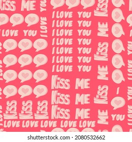 vector seamless pattern of hearts and gifts with congratulations declaration of love on Valentine's Day 14 February. Background for invitations, wallpaper, wrapping paper and scrapbooking