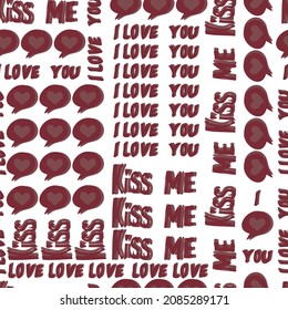 vector seamless pattern of hearts and gifts with congratulations declaration of love on Valentine's Day 14 February. Background for invitations, wallpaper, wrapping paper and scrapbooking