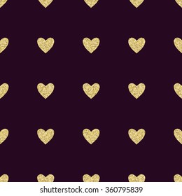 Vector seamless pattern with hearts of gold and black. Gold hearts, shining hearts. Golden texture for fabric, textile, invitation, decoration