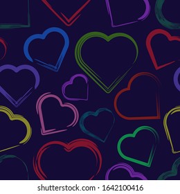 Vector seamless pattern. Hearts in grunge style. Valentine's Day