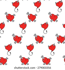 Vector seamless pattern with hearts Hand draw illustration