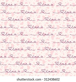 Vector seamless pattern of hearts with the inscription, the inscription with love