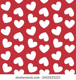 Vector seamless pattern of hearts isolated on red background
