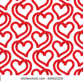 Vector seamless pattern of hearts made with ribbons