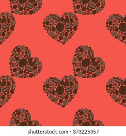 Vector seamless pattern with hearts. Magazine illustration. Red background