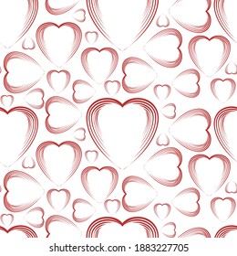 Vector seamless pattern with hearts on a white background.