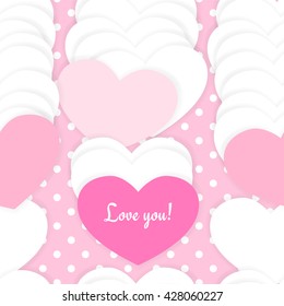 Vector seamless pattern with hearts on polka dot tile, vector