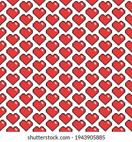 Vector seamless pattern of hearts. Pixel background. Love. Valentines Day.