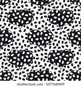  Vector seamless pattern with hearts. Repeating geometric tiles with stylized monochrome background.