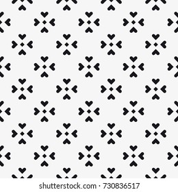 Vector seamless pattern with hearts. Repeating geometric tiles with stylized monochrome background.