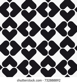 Vector seamless pattern with hearts. Repeating geometric tiles with stylized monochrome background.