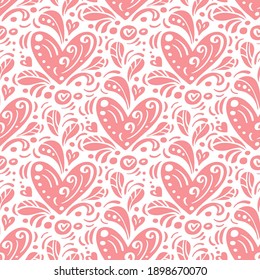 Vector seamless pattern with hearts. Romantic decorative graphic background Valentines Day, wedding, Christmas. Simple drawing ornamental illustration for print, web.