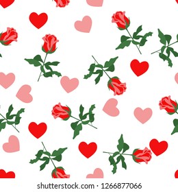 Vector of seamless pattern with hearts and roses.Valentine`s day,wedding design