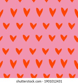 vector seamless pattern hearts in rows on pink background