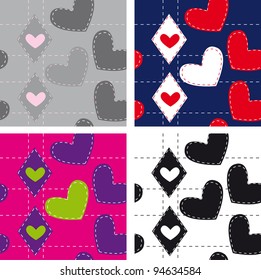 Vector seamless pattern with hearts, set