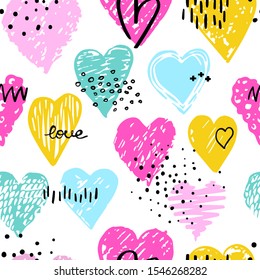 Vector seamless pattern with hearts shape in a modern style. Doodles. Happy Valentines day illustration. For wallpaper, pattern fills, web page, textures, textile, wrapping paper