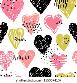 Vector seamless pattern with hearts shape in a modern style. Doodles. Happy Valentines day illustration. For wallpaper, pattern fills, web page, textures, textile, wrapping paper