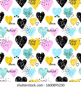 Vector seamless pattern with hearts shape in a modern style. Doodles. Happy Valentines day illustration. For wallpaper, pattern fills, web page, textures, textile, wrapping paper