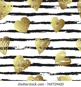 Vector seamless pattern with hearts shape and gorizontal brush stroke in a modern style. Happy Valentines day illustration. For wallpaper, pattern fills, web page, textures, textile, wrapping paper