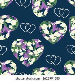 Vector of seamless pattern with hearts and snowdrops.Valentine`s day,wedding design
