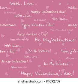 vector seamless pattern with hearts and text