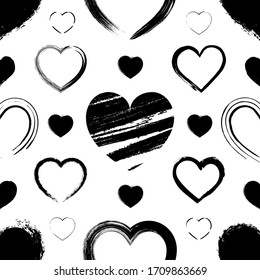 Vector seamless pattern with hearts and textured frames. Modern wallpaper with graffiti elements for the textile industry, prints, romantic cards, wrapping paper. Excellent template for your designs.