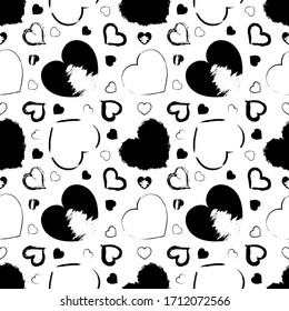 Vector seamless pattern with hearts and textured frames. Modern wallpaper with graffiti elements for the textile industry, prints, romantic cards, wrapping paper. Excellent template for your designs.