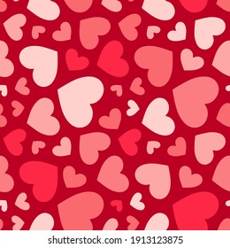 Vector seamless pattern with hearts. Valentines day background. Red and pink colors. Love romantic theme. Abstract repeated texture. Elegant decorative design for decor, fabric, gift paper, package