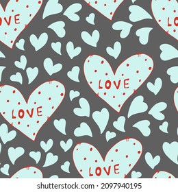 vector seamless pattern of hearts with Valentine's Day 14 February. Background for invitations, wallpaper, wrapping paper and scrapbooking