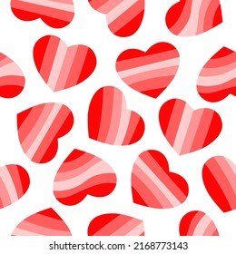 Vector seamless pattern with hearts. Valentines day background. Red and pink colors. Love romantic theme. Abstract repeated texture. Banner, Greeting Card, Valentines cards, Postcard, Packaging